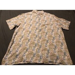 Margaritaville Mens Shirt Sz XL Hawaiian‎ Blue Beige Silk Linen Blend